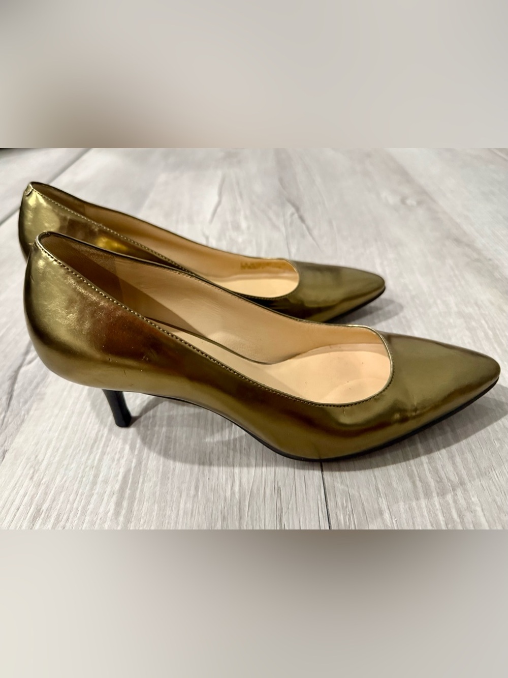 Cole Haan Air Miranda Metallic Gold Pointed-Toe Kitten Heels